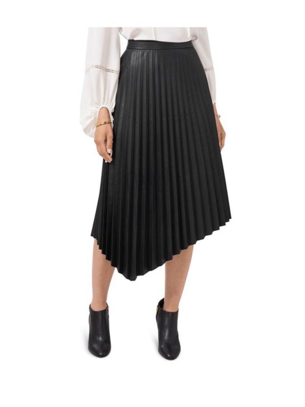 Vince Camuto Black Asymmetrical Pleated Midi Skirt
